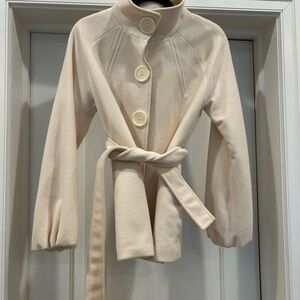 Tahari Cream Pea Coat with Belt